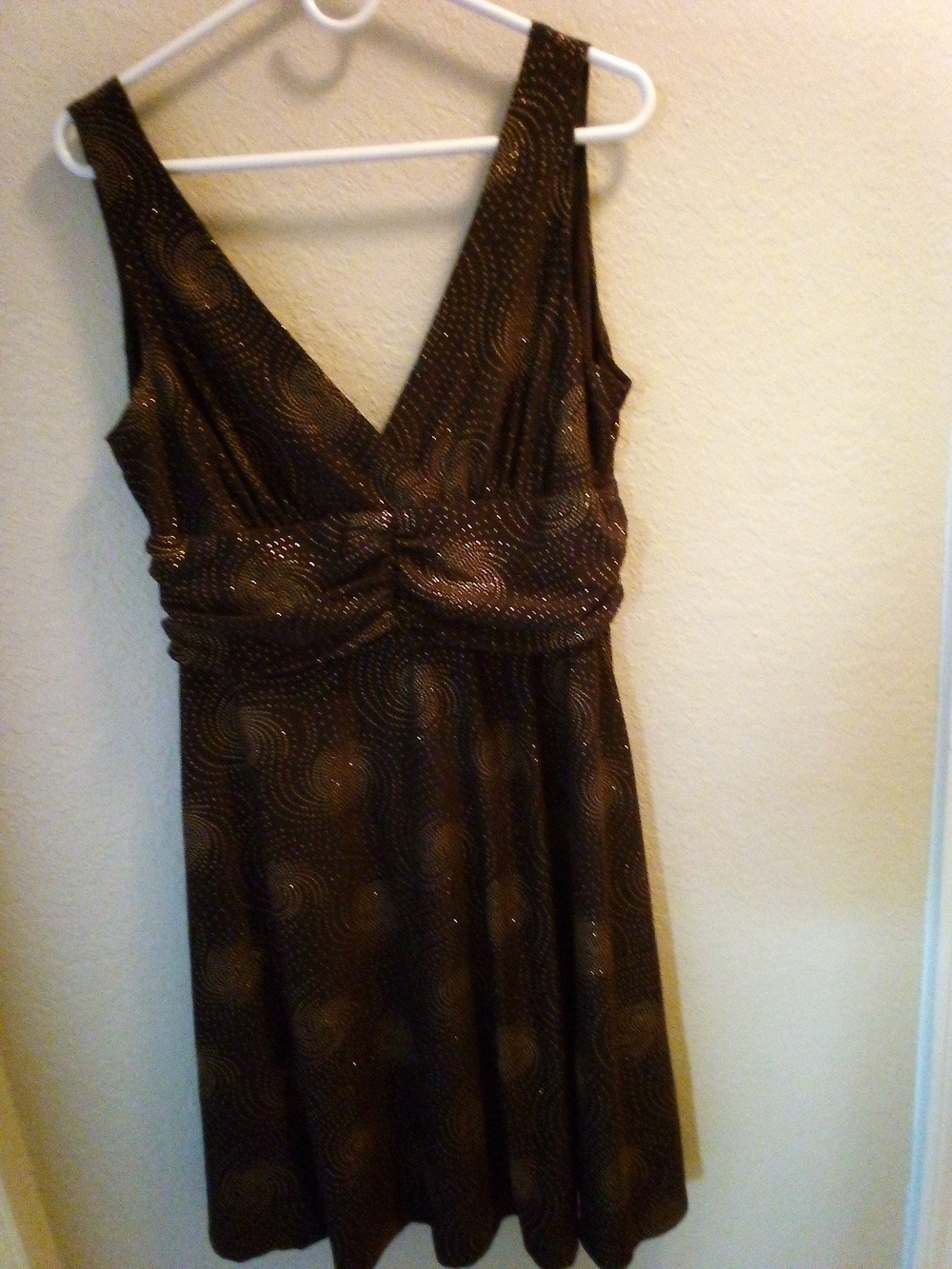 Forever Collectibles Brown Metallic V-Neck Mini Dress